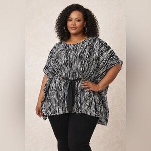 LANE BRYANT Short Sleeve Blouse Zebra Art2wear Gold Tie Blouse - Size 18 / 20